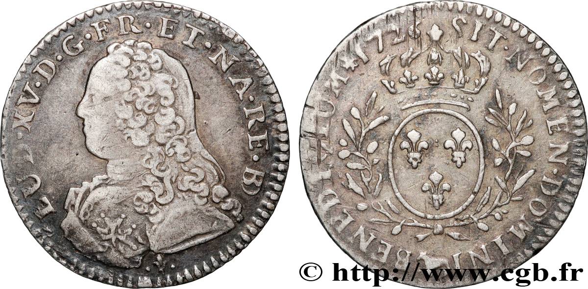 LOUIS XV DIT LE BIEN AIMÉ Dixième d’écu aux branches d’olivier, buste habillé 1726 Pau TB+/TTB