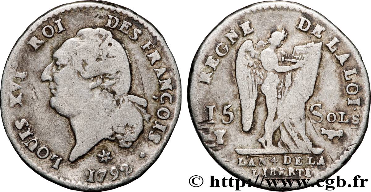 LOUIS XVI (MONARQUE CONSTITUTIONNEL) 15 sols au génie 1792 Pau TB