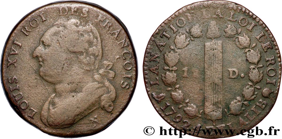 LOUIS XVI 12 deniers dit au faisceau , type FRANÇOIS 1792 Montpellier S