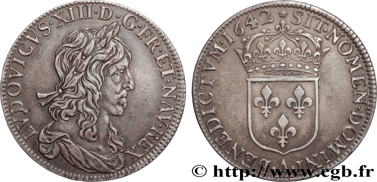 LOUIS XIII LE JUSTE Demi-écu, buste drapé (1er buste de Jean Warin) 1642 Paris, Monnaie de Matignon SUP/TTB+