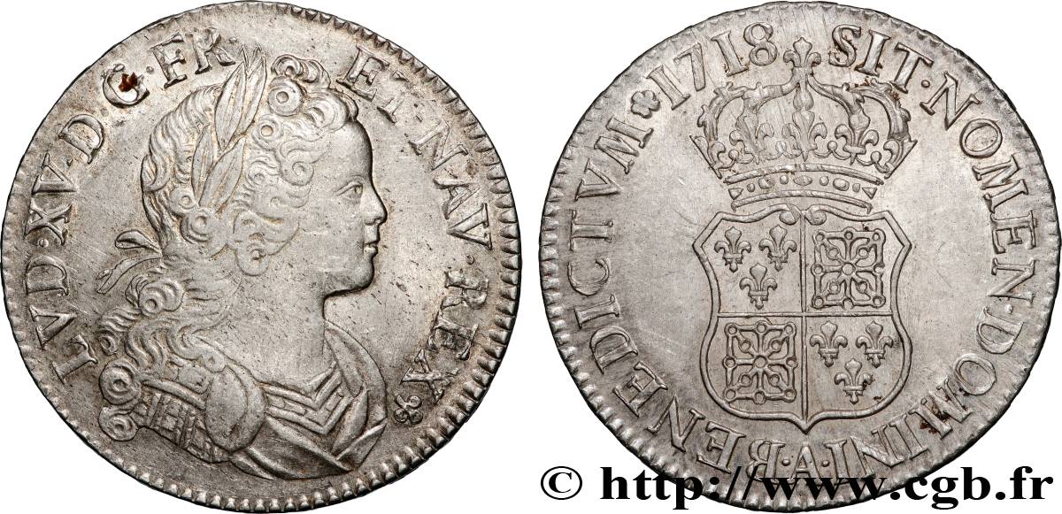 LOUIS XV DIT LE BIEN AIMÉ Écu dit de France-Navarre 1718 Paris SUP