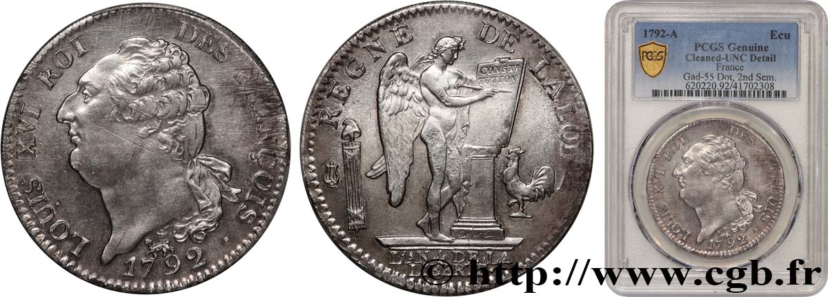 LOUIS XVI (MONARQUE CONSTITUTIONNEL)  Écu au génie 1792 Paris SUP