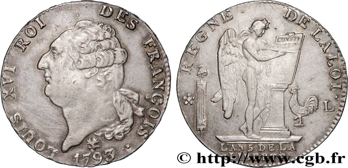 LOUIS XVI (MONARQUE CONSTITUTIONNEL)  Écu dit  au génie , type FRANÇOIS 1793 Bayonne SUP
