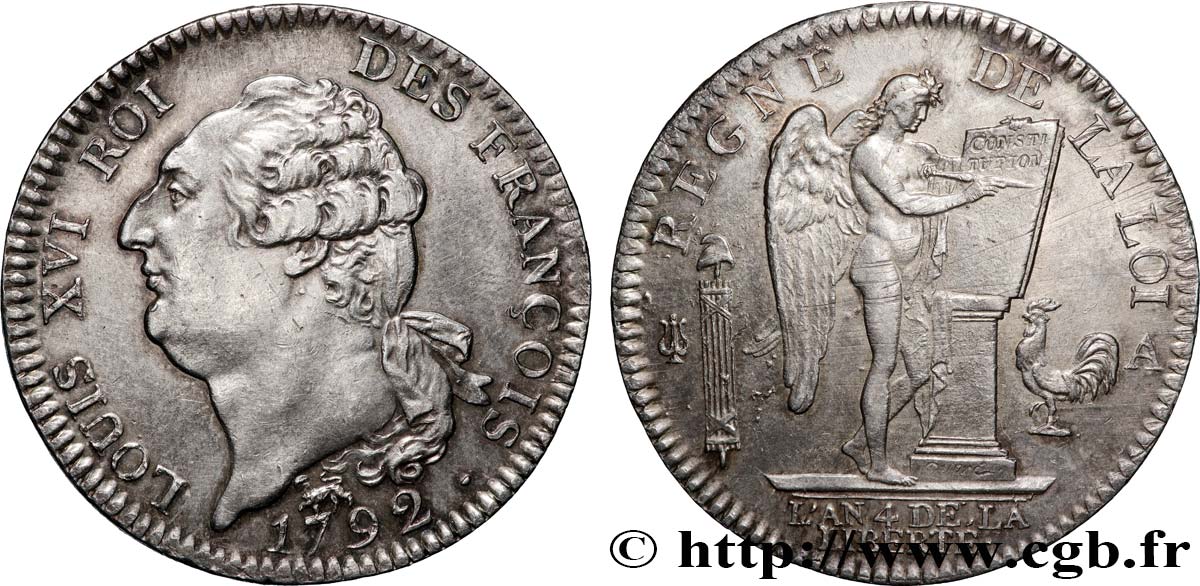 LOUIS XVI (MONARQUE CONSTITUTIONNEL)  Écu dit  au génie , type FRANÇOIS 1792 Paris SUP
