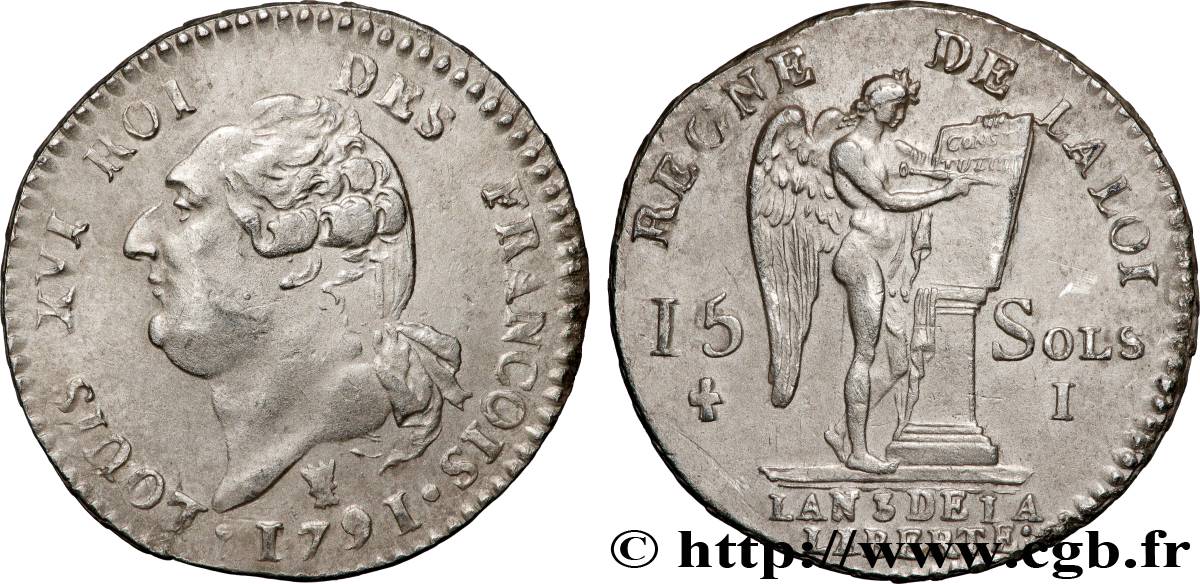 LOUIS XVI (MONARQUE CONSTITUTIONNEL) 15 sols dit au génie , type FRANCOIS 1791 Limoges SUP