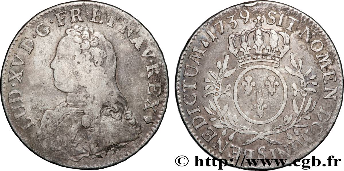 LOUIS XV DIT LE BIEN AIMÉ Écu aux branches d olivier, buste habillé 1739 Reims TB+