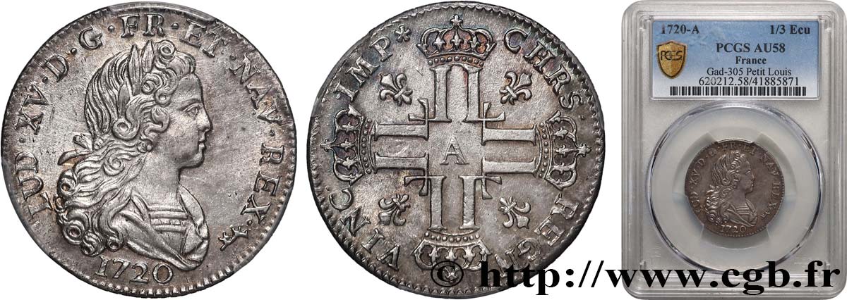 LOUIS XV DIT LE BIEN AIMÉ Louis d’argent à la croix aux huit L couronnées 1720 Paris SUP58