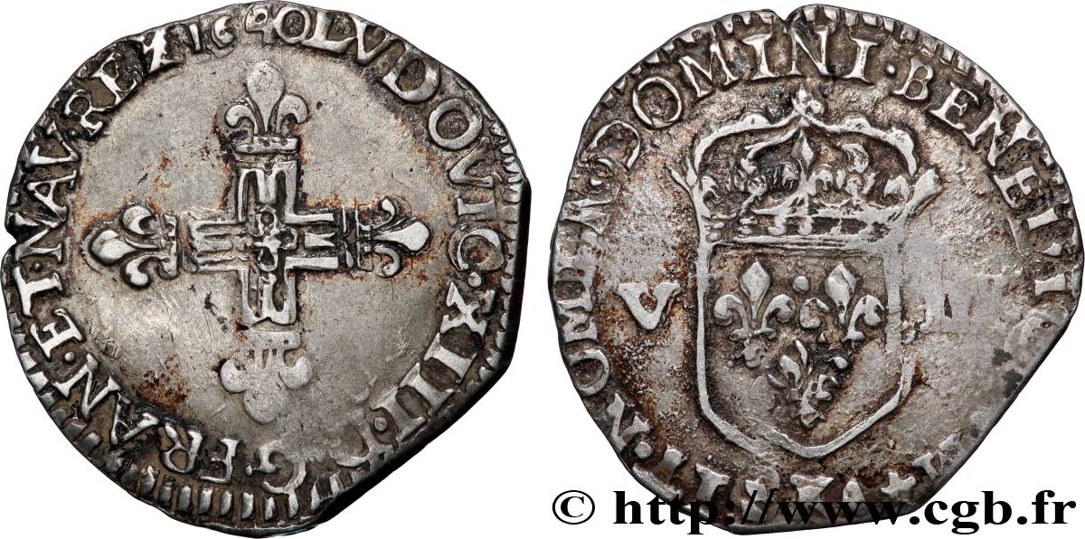 LOUIS XIII LE JUSTE Huitième d écu, à la croix fleurdelisée, titulature côté croix 1640 Bordeaux TTB