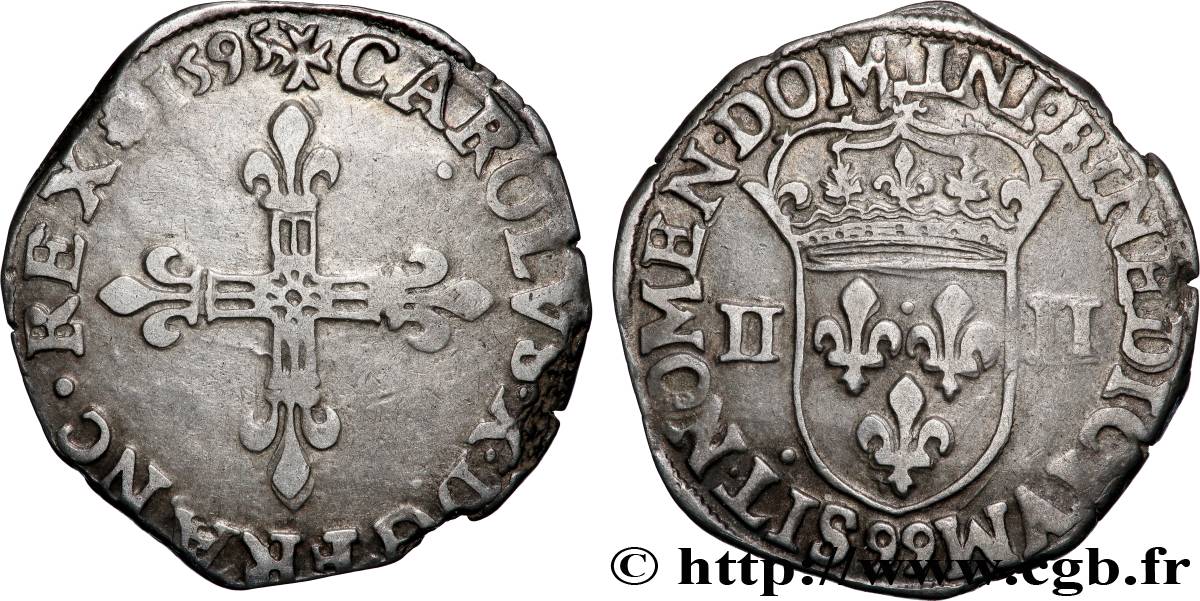 CHARLES X, CARDINAL OF BOURBON Quart d écu, croix de face 1595 Dinan XF