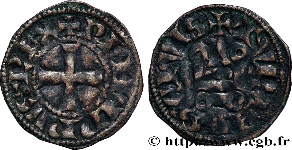 PHILIPPE III LE HARDI ET PHILIPPE IV LE BEL - MONNAYAGE COMMUN (à partir de 1280) Obole tournois à l O rond n.d. s.l. TTB