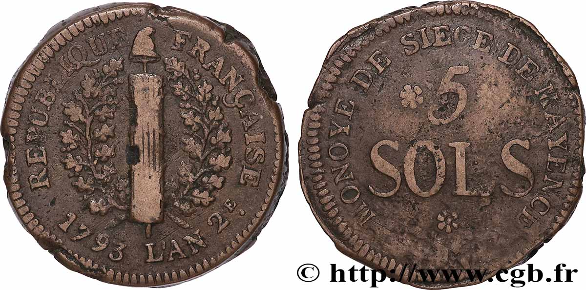 SIÈGE DE MAYENCE 5 sols 1793 Mayence TB+
