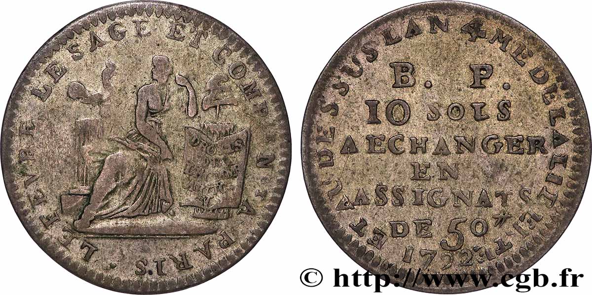 CONFIANCE (MONNAIES DE...) 10 sols de Lefèvre Lesage et Cie 1792 Paris TB/TTB