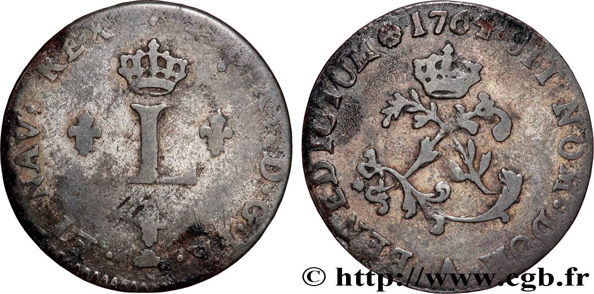 LOUIS XV DIT LE BIEN AIMÉ Double sol de billon 1764 Paris TB