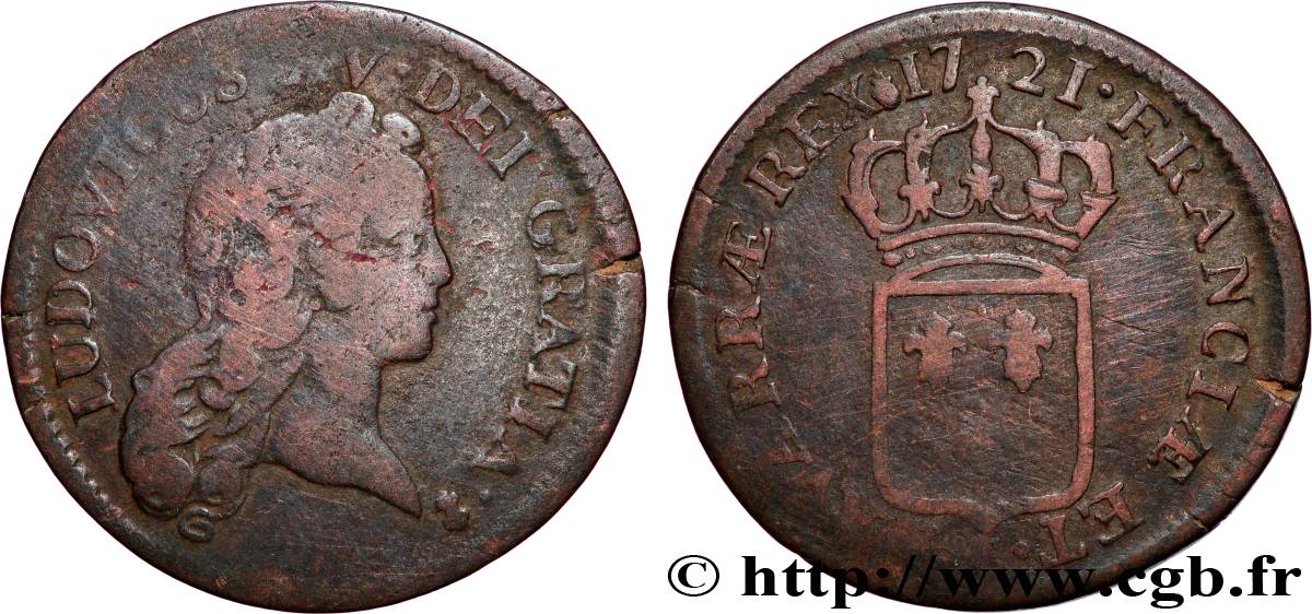 LOUIS XV DIT LE BIEN AIMÉ Demi-sol au buste enfantin 1721 Paris, Monnaie du Louvre TB