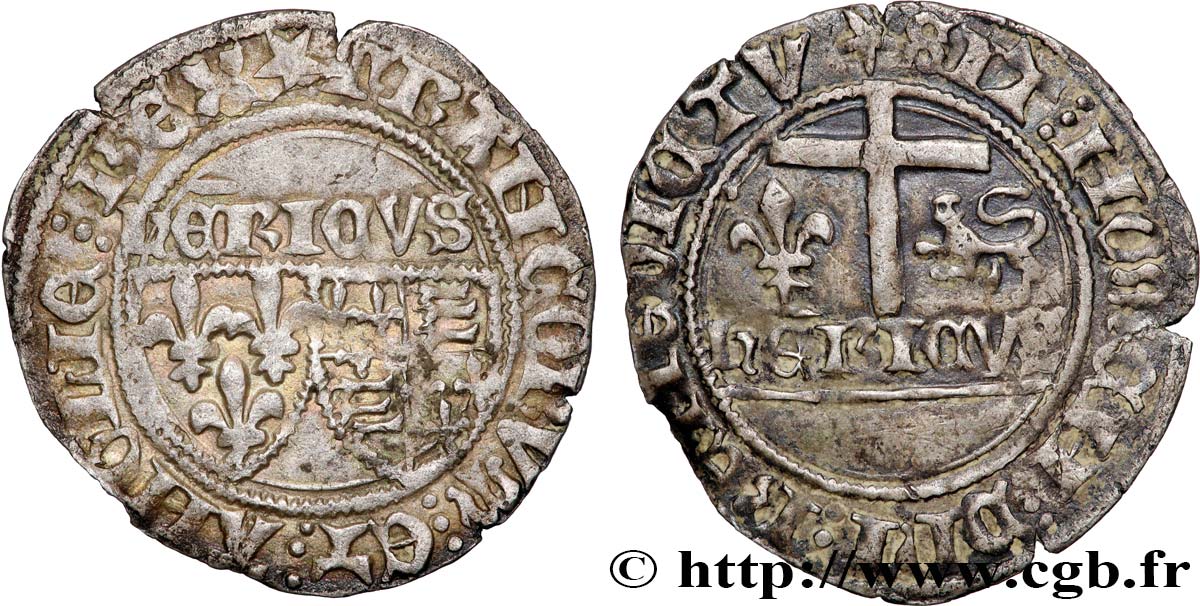 HENRY VI DE LANCASTRE - ROI DE FRANCE (1422-1453) - ROI D ANGLETERRE (1422-1461) et (1470-1471) Blanc aux écus n.d. Nevers TTB