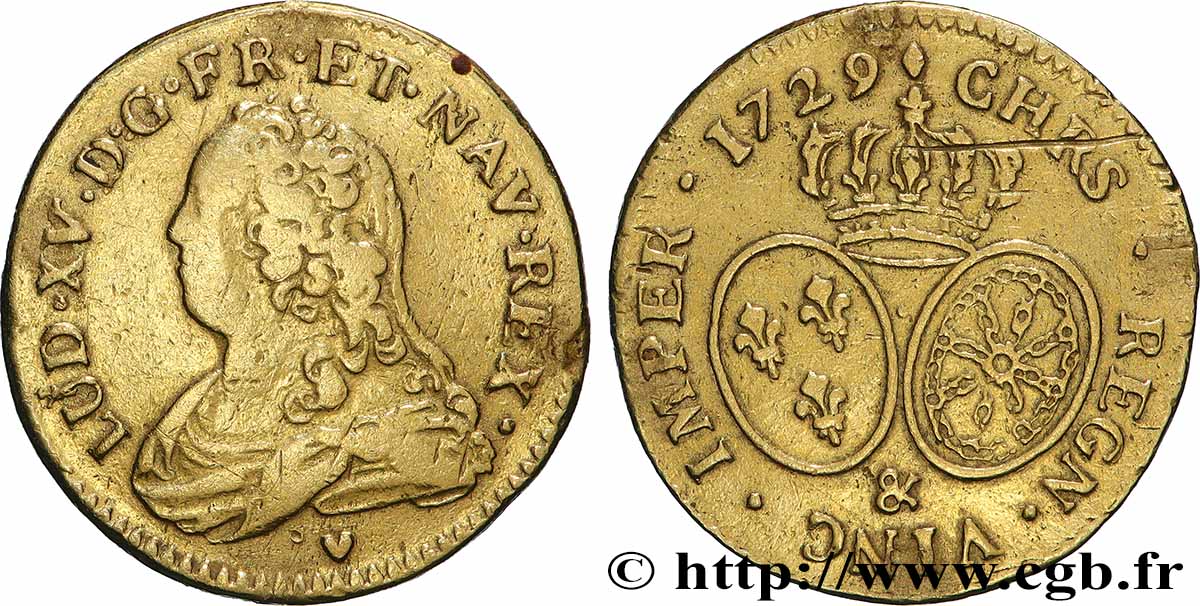 LOUIS XV DIT LE BIEN AIMÉ Louis d or aux écus ovales, buste habillé 1729 Aix-en-Provence TB+/TTB