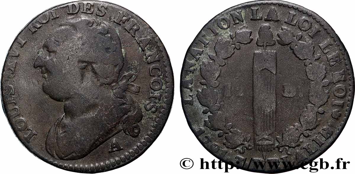 LOUIS XVI (MONARQUE CONSTITUTIONNEL) 12 deniers dit au faisceau , type FRANCOIS 1791 Paris TB