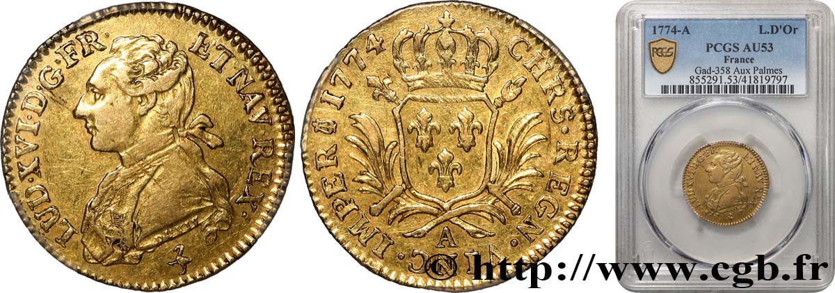 LOUIS XVI Louis d’or aux palmes 1774 Paris AU53