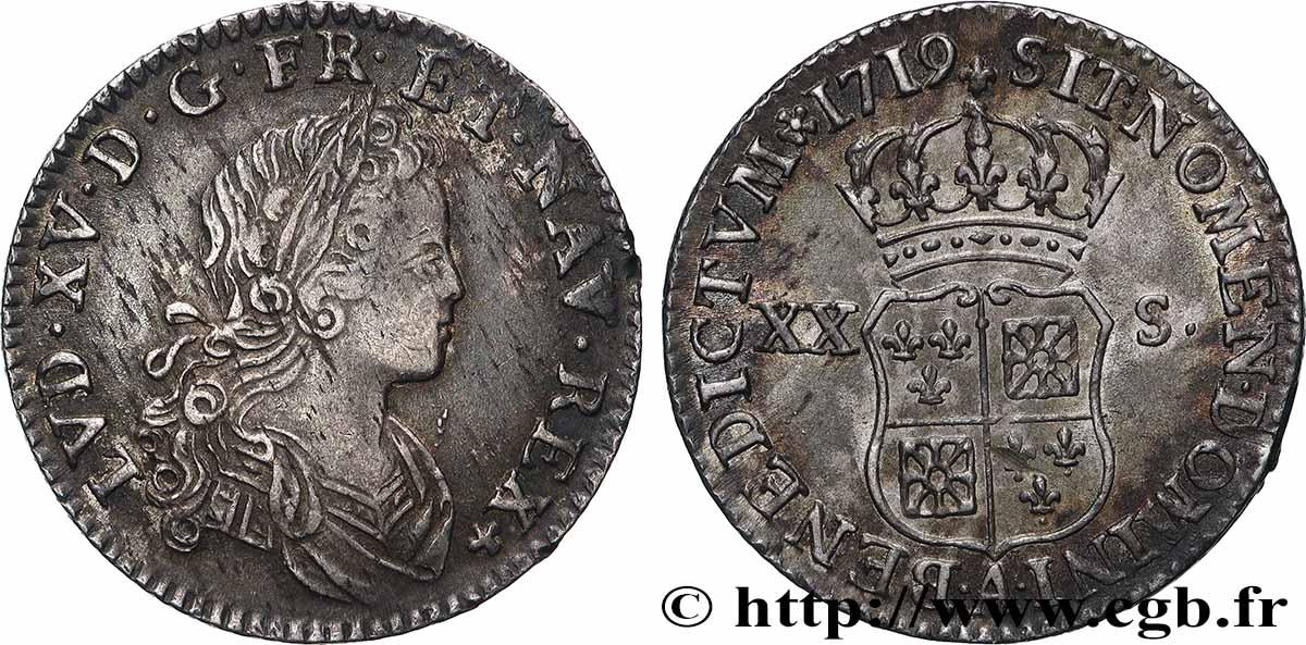 LOUIS XV DIT LE BIEN AIMÉ XX sols de Navarre 1719 Paris TTB+