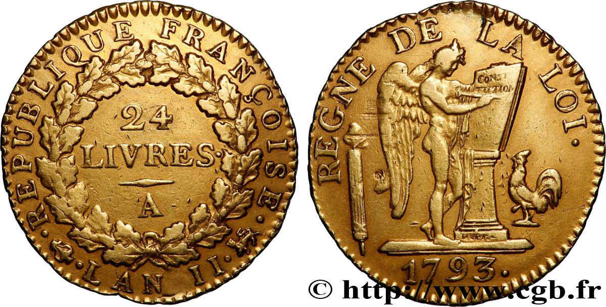 LA CONVENTION 24 livres au génie 1793 Paris TTB/TTB+