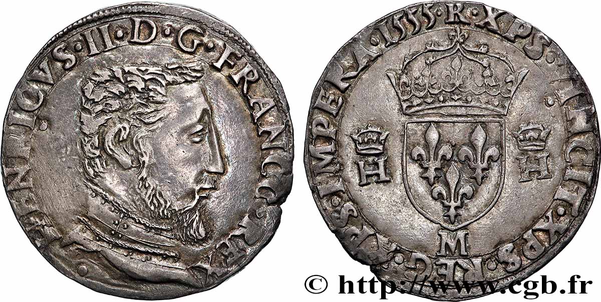 HENRY II Teston à la tête nue, 5e type 1555 Toulouse VZ