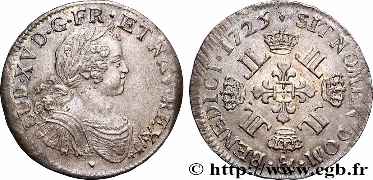 LOUIS XV DIT LE BIEN AIMÉ Écu à la croix fleurdelisée couronnée et aux huit L 1725 Aix-en-Provence SUP