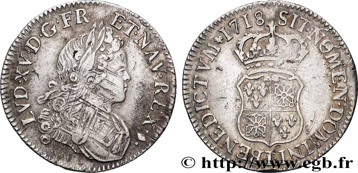 LOUIS XV DIT LE BIEN AIMÉ Quart d écu à l’écu écartelé de France et de Navarre 1718 Bayonne TTB