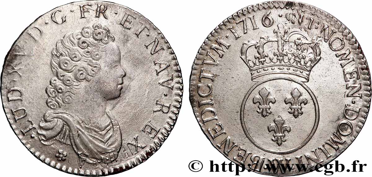 LOUIS XV DIT LE BIEN AIMÉ Demi-écu dit vertugadin 1716 Lille SUP