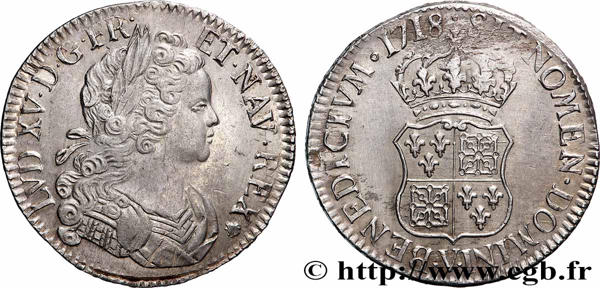 LOUIS XV DIT LE BIEN AIMÉ Écu à l’écu écartelé de France et de Navarre 1718 Troyes SUP