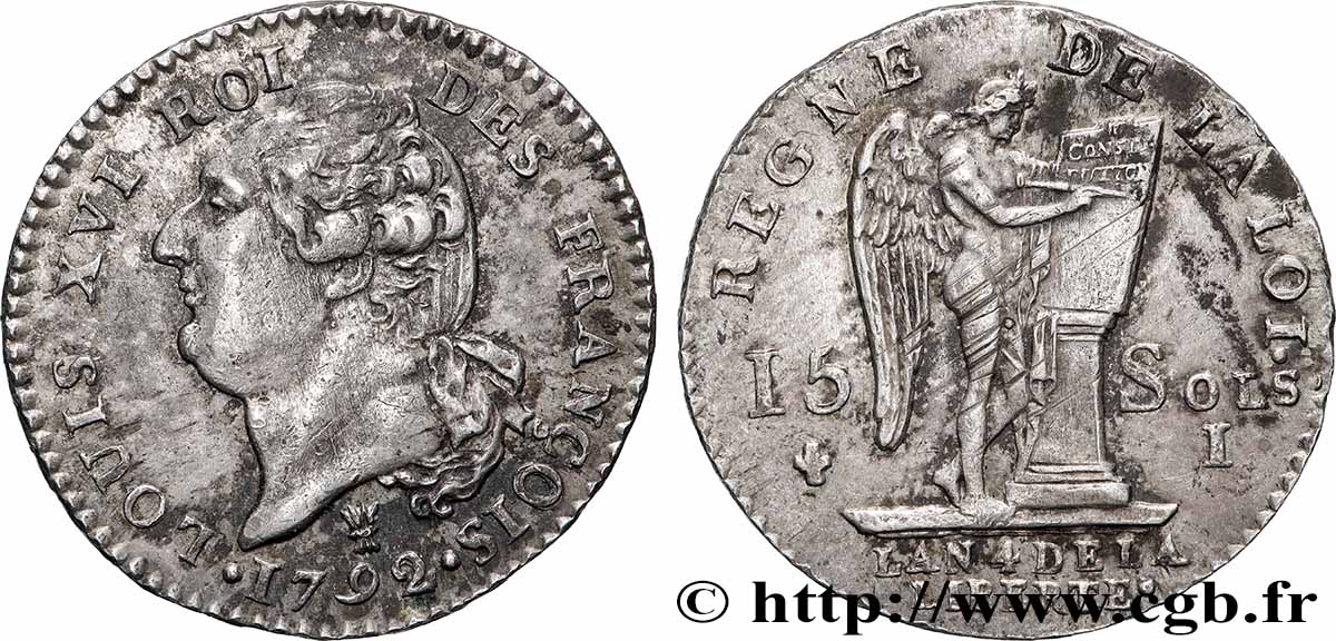LOUIS XVI 15 sols dit au génie , type FRANCOIS 1792 Limoges AU