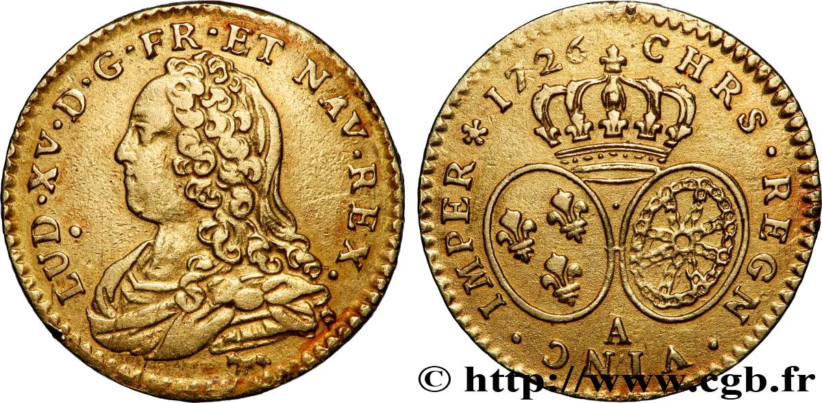LOUIS XV DIT LE BIEN AIMÉ Demi-louis d or aux écus ovales, buste habillé 1726 Paris TTB/TTB+