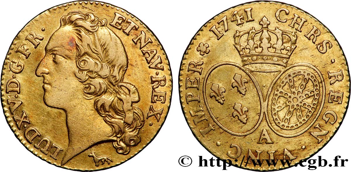 LOUIS XV DIT LE BIEN AIMÉ Louis d’or aux écus ovales, tête ceinte d’un bandeau 1741 Paris TTB