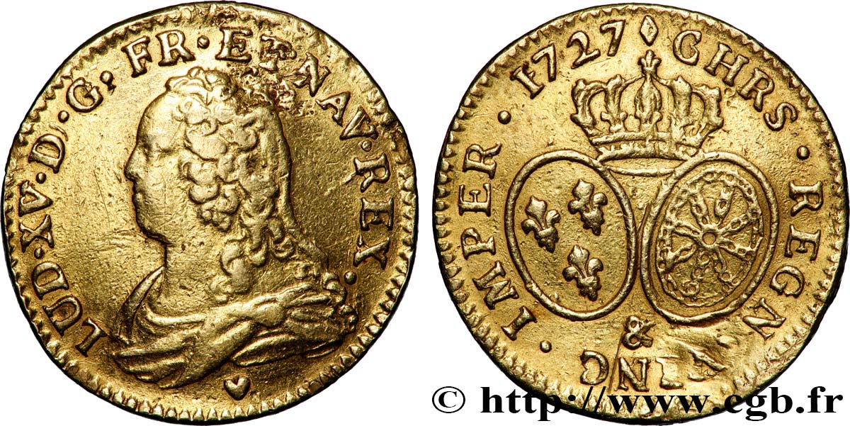 LOUIS XV DIT LE BIEN AIMÉ Louis d or aux écus ovales, buste habillé 1727 Aix-en-Provence TB+