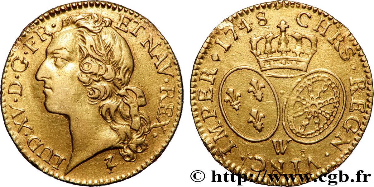 LOUIS XV DIT LE BIEN AIMÉ Louis d’or aux écus ovales, tête ceinte d’un bandeau 1748 Lille TTB