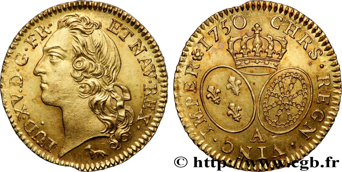 LOUIS XV DIT LE BIEN AIMÉ Louis d’or aux écus ovales, tête ceinte d’un bandeau 1750 Paris SPL