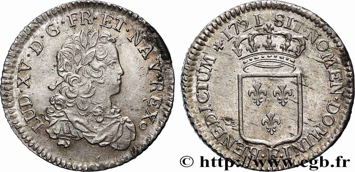 LOUIS XV THE WELL-BELOVED Tiers d écu de France 1721 Tours fST/VZ