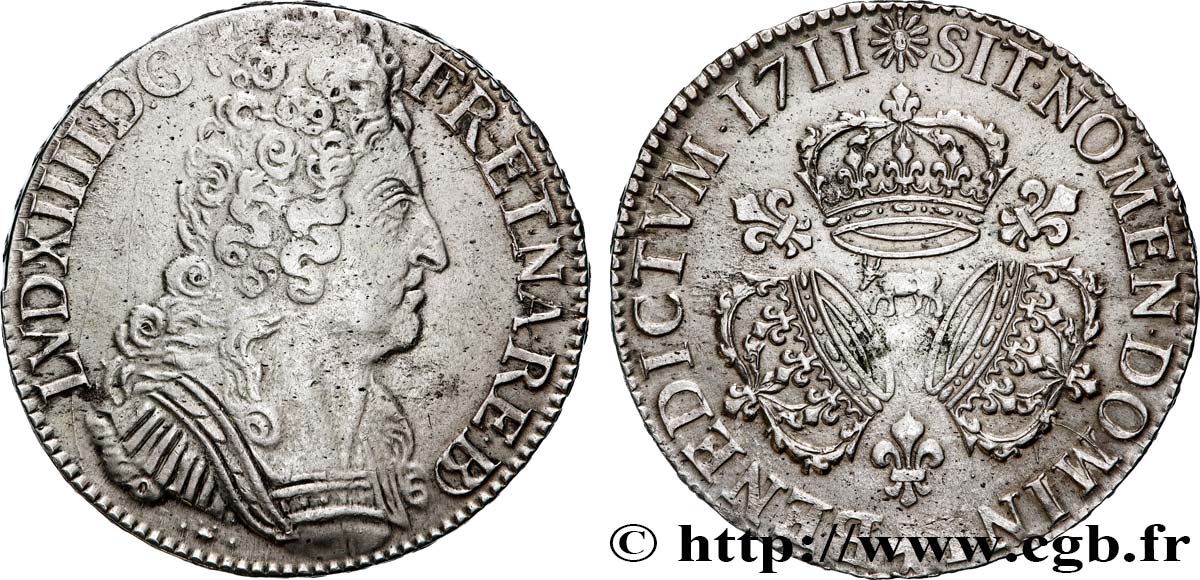 LOUIS XIV LE GRAND OU LE ROI SOLEIL Écu aux trois couronnes 1711 Pau TTB/TTB+