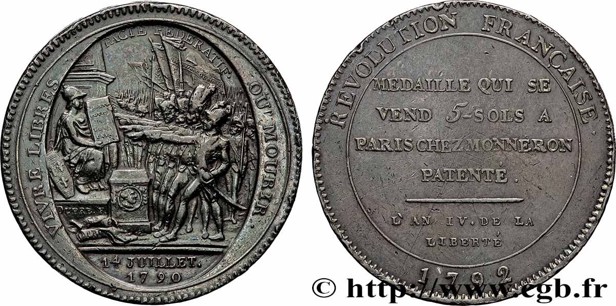 CONFIANCE (MONNAIES DE...) Monneron de 5 sols au serment (An IV), 3e type 1792 Birmingham, Soho TTB+