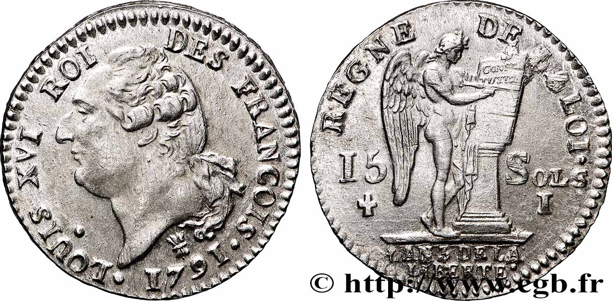 LOUIS XVI 15 sols dit au génie , type FRANCOIS 1791 Limoges VZ