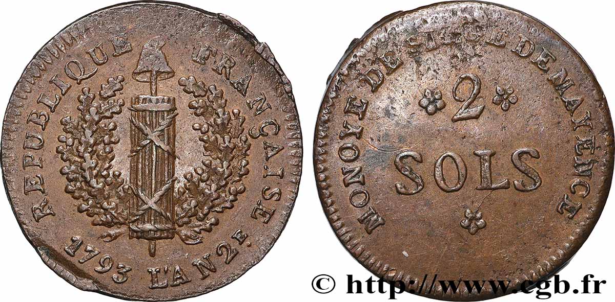 SIEGE OF MAINZ 2 sols 1793 Mayence VZ