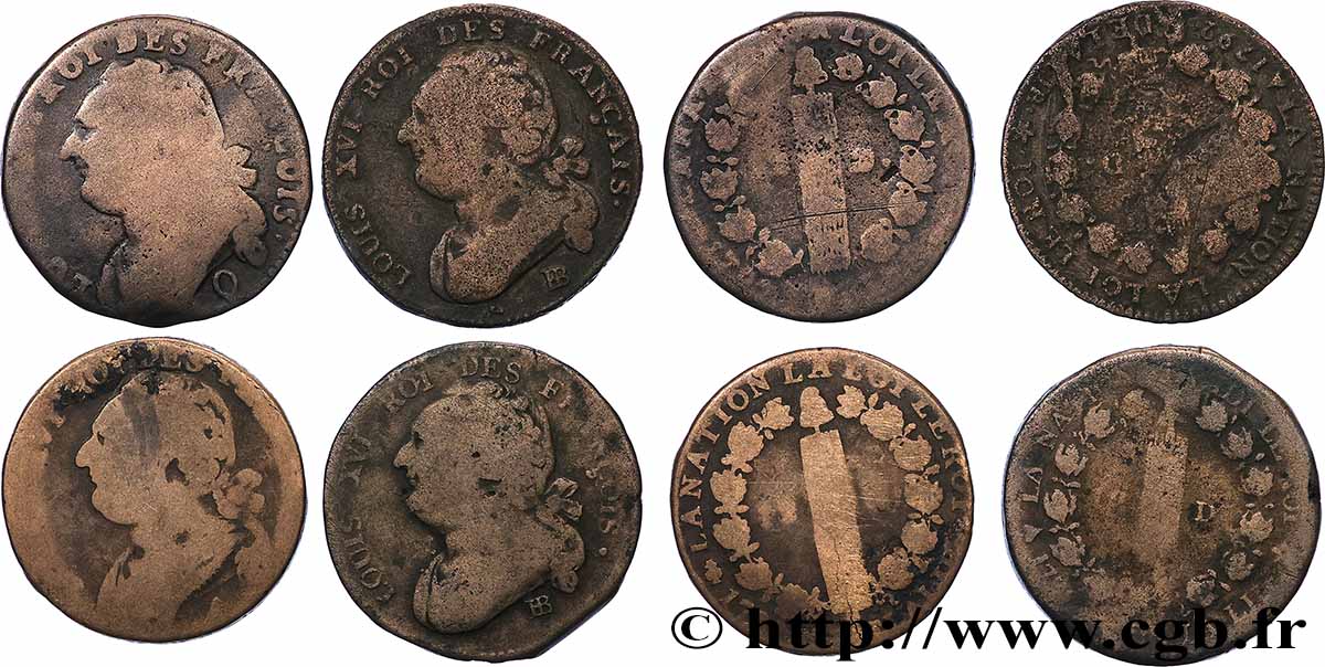 LOUIS XVI 12 deniers dit au faisceau , type FRANCOIS, lot de 4 ex. n.d. Ateliers divers lotto