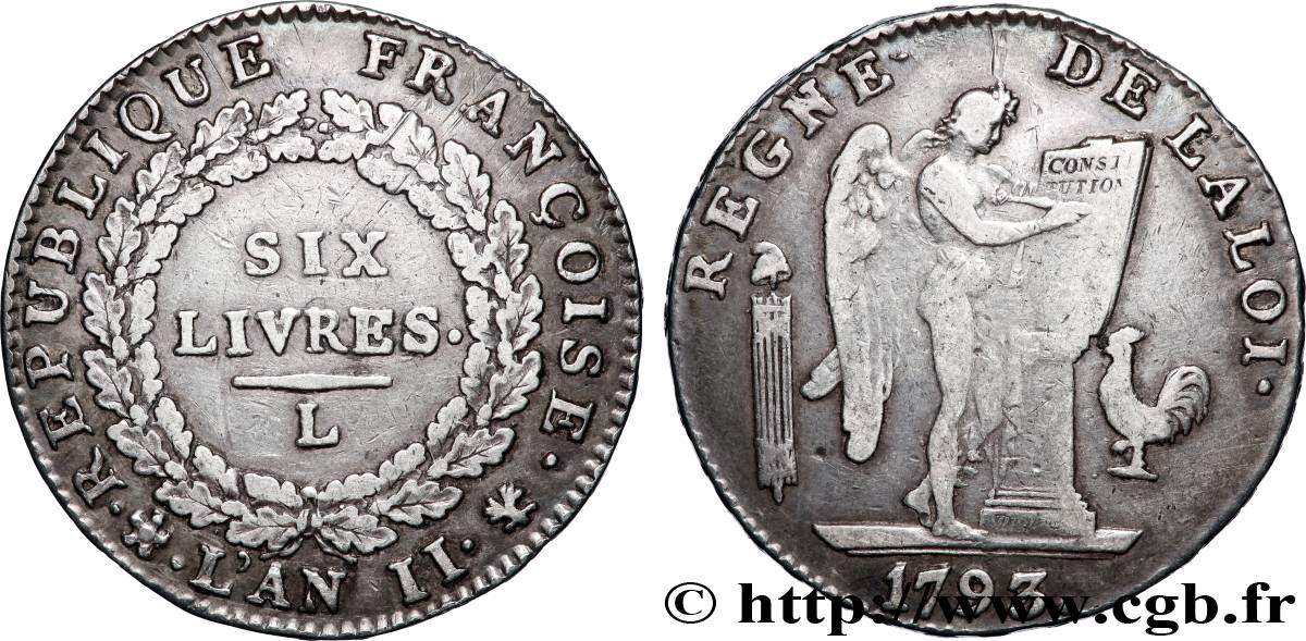 CONVENCION NACIONAL Six livres dit au génie 1793 Bayonne BC+/MBC