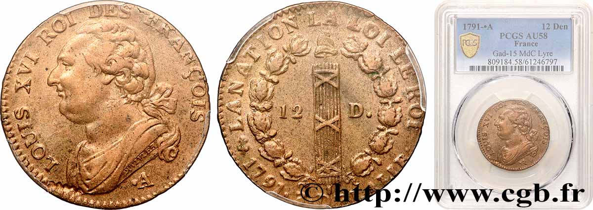 LOUIS XVI (MONARQUE CONSTITUTIONNEL) 12 deniers dit au faisceau , type FRANÇOIS 1791 Paris SUP58