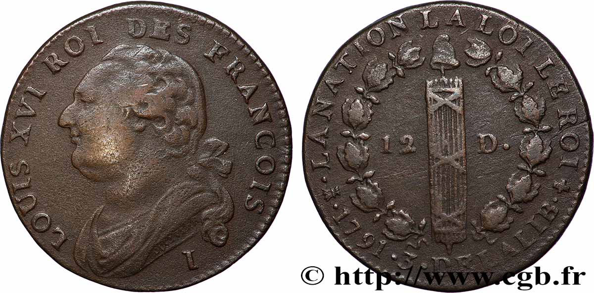 LOUIS XVI 12 deniers dit au faisceau , type FRANCOIS 1791 Limoges XF