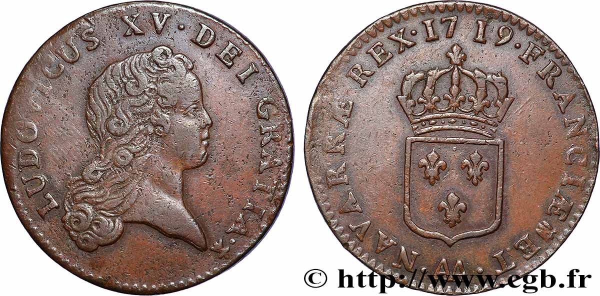 LOUIS XV THE WELL-BELOVED Sol au buste enfantin 1719 Metz MBC+/EBC