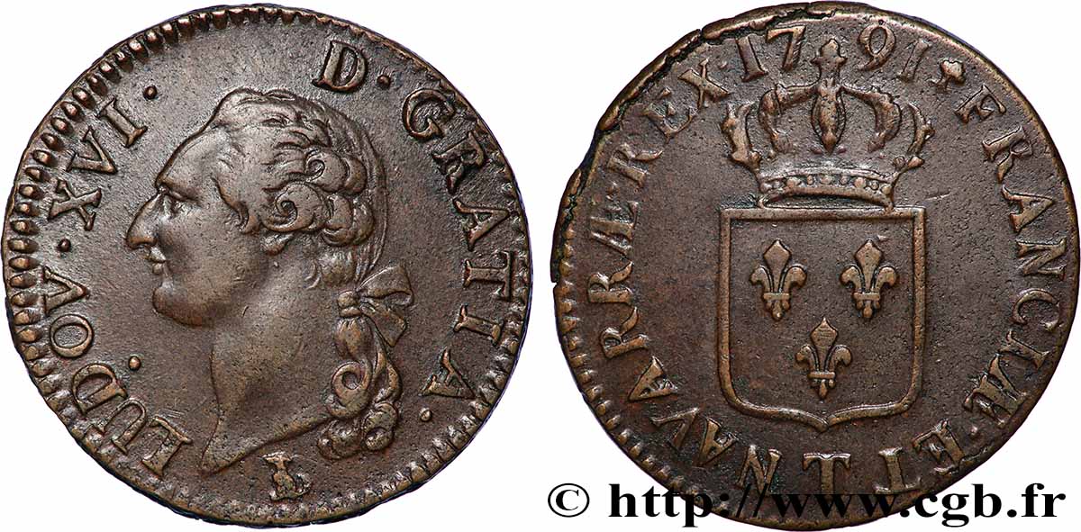 LOUIS XVI Sol dit à l écu 1791 Nantes AU