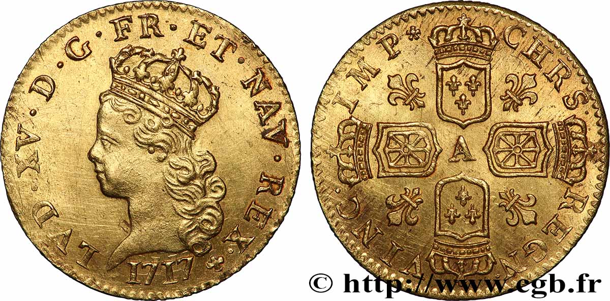 LOUIS XV THE WELL-BELOVED Demi-louis d’or aux quatre écus couronnés 1717 Paris SPL/MS