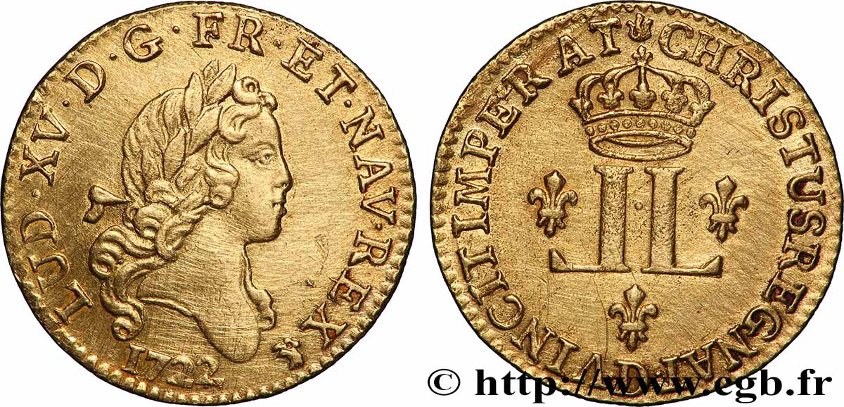 LOUIS XV DIT LE BIEN AIMÉ Demi-louis d’or aux deux L couronnées 1722 Lyon SUP