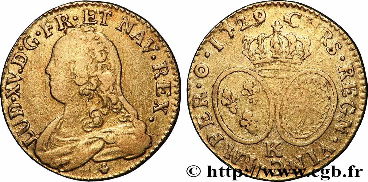 LOUIS XV THE WELL-BELOVED Louis d or aux écus ovales, buste habillé 1729 Bordeaux fS
