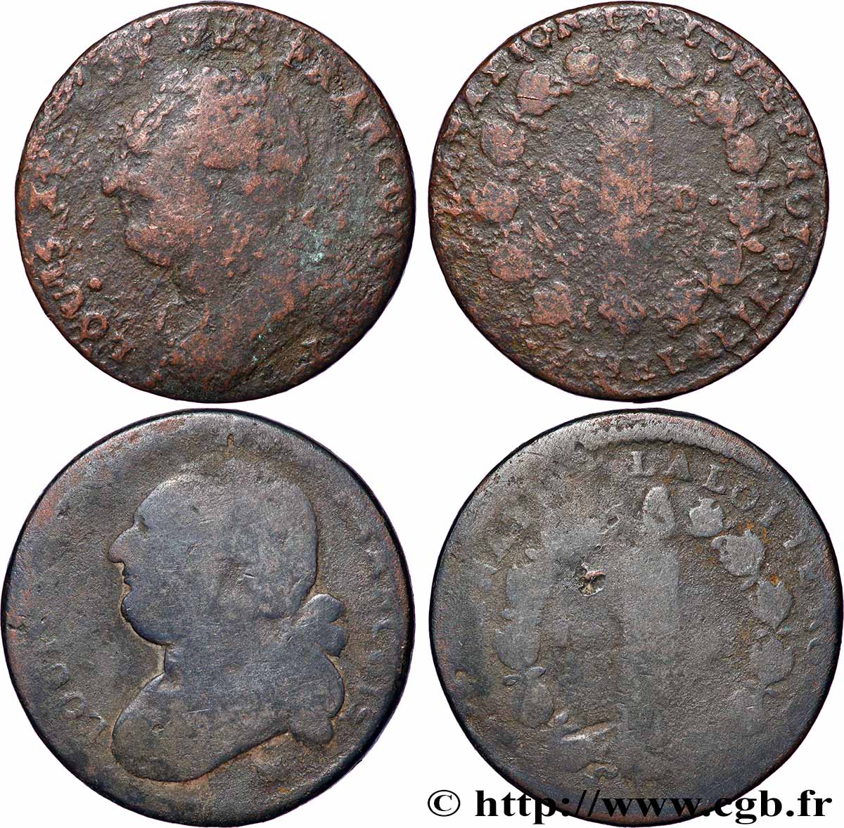 LOUIS XVI Lot de deux pièces de 12 deniers dit au faisceau , type FRANCOIS n.d. atelier divers lot